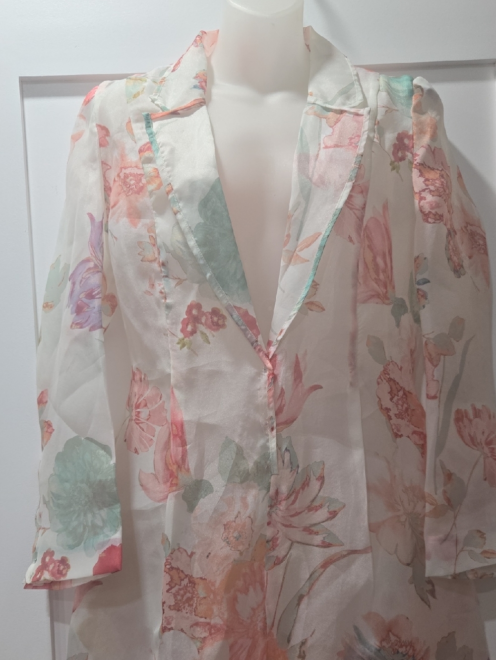 Ranna Gill Sheer Floral Jumpsuit in Peach Pink and Purple, NWOT, Small